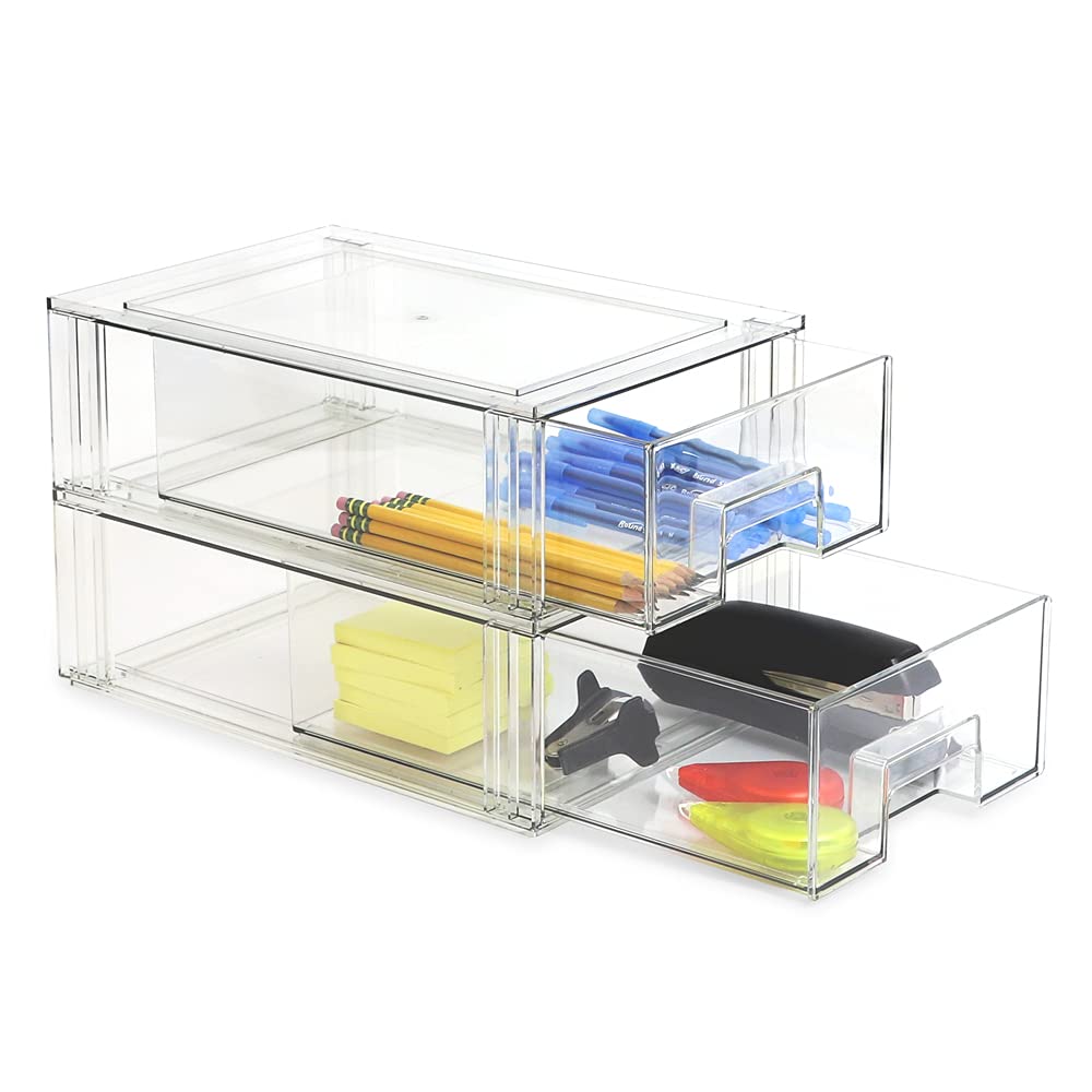 Isaac Jacobs Medium Stackable Organizer Drawer (12.5    X 8.3    X 4.1   ), Clear Plastic Storage Box, Pull-Out Bin, Home, Offic