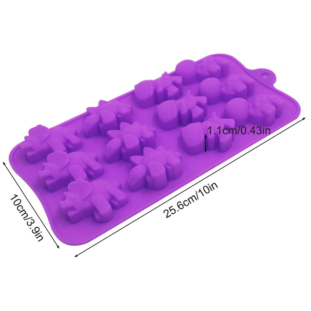 Dinosaur Chocolate Mold, Yucool 3 Pack Silicone Dinosaur Molds With 12-Cavity For Candy Chocolate Jelly, Ice Cube-Purple,Blue, G