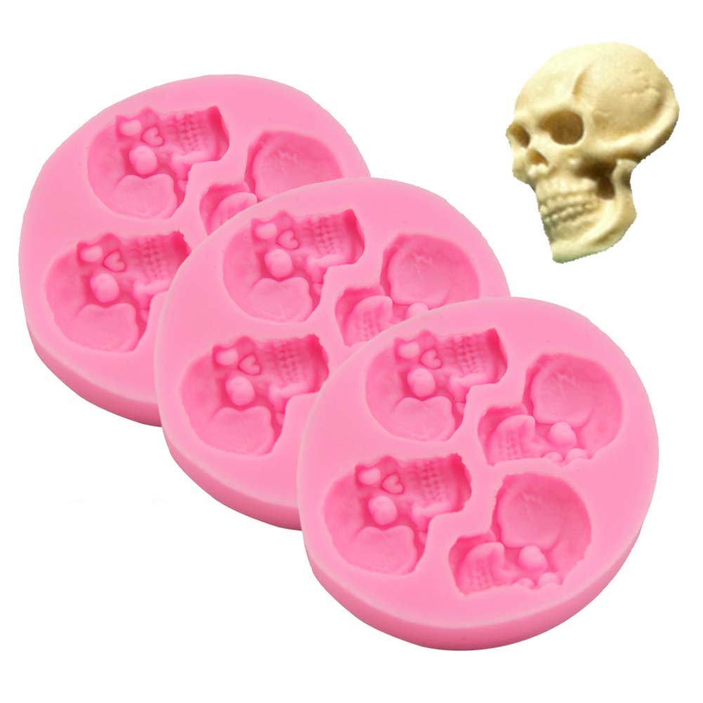 Baola Chocolate Candy Molds, Halloween Skulls Silicone, Fondant Mold For Cake Decoration Wedding Party Supplies Set Of 3