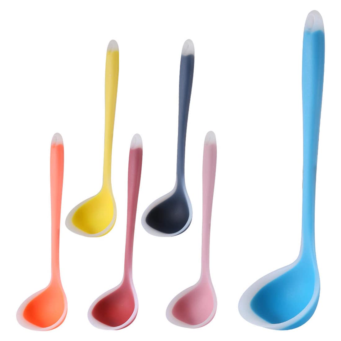 Dealpick Amzy Silicone Ladle Soup Spoon Set Of 2, Nonstick Heat Resistant Long Handle Unbreakable Big Round Scoop For Home Kitch