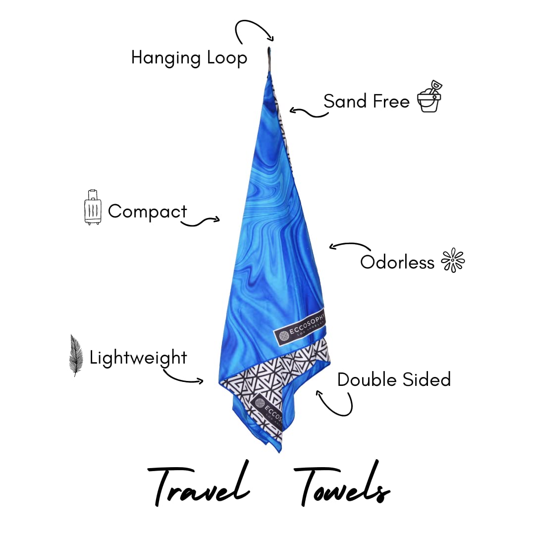 ECCOSOPHY Microfiber Beach Towel for Adults - Oversized Travel Beach Towels with Pouch - 71x35 inch Quick Dry Pool Towels - Large Sand Free Beach Towels (Laguna)