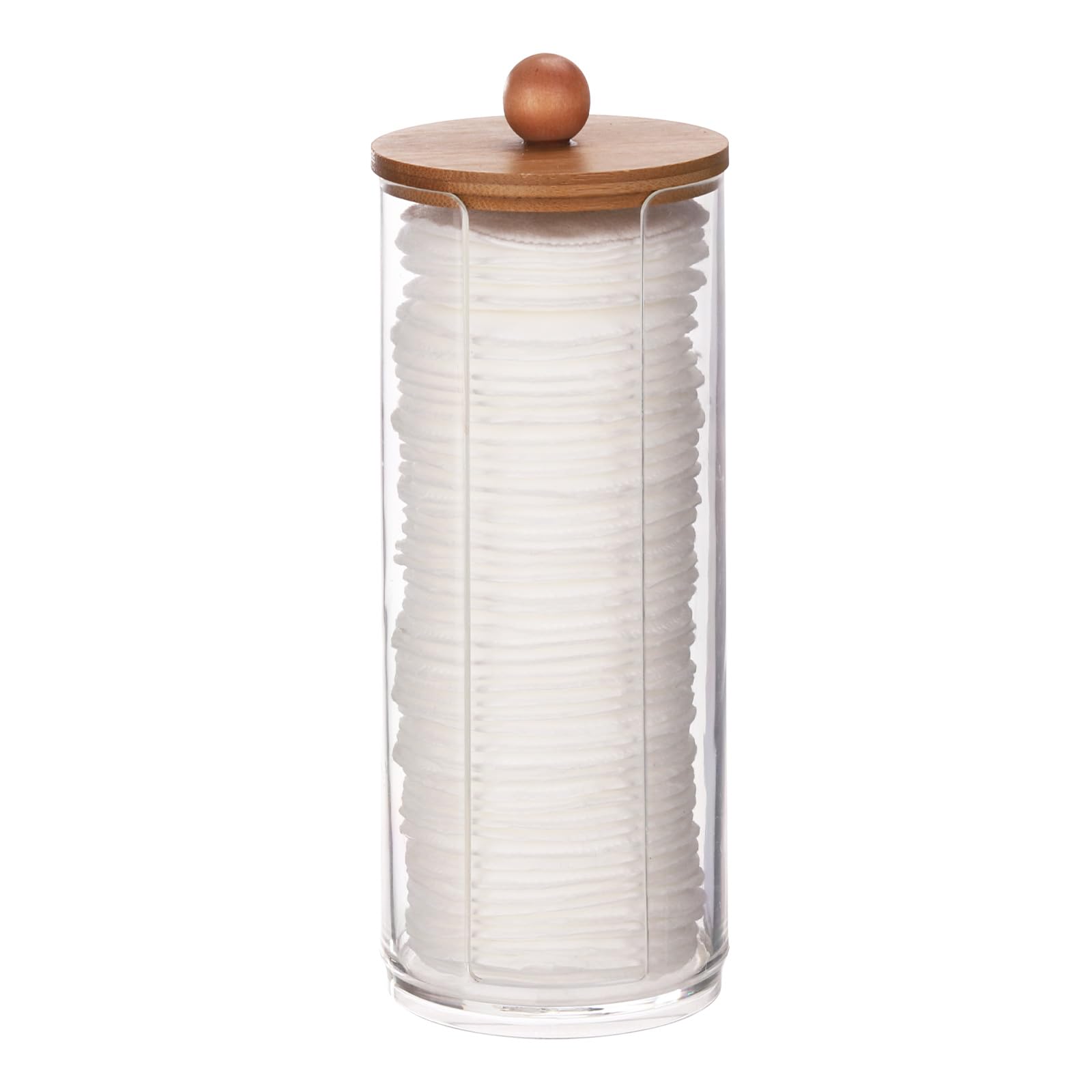 Tecbeauty Cotton Pads Holder Makeup Removers Organizer Bathroom Storage Cotton Rounds, Clear, Wood Lid