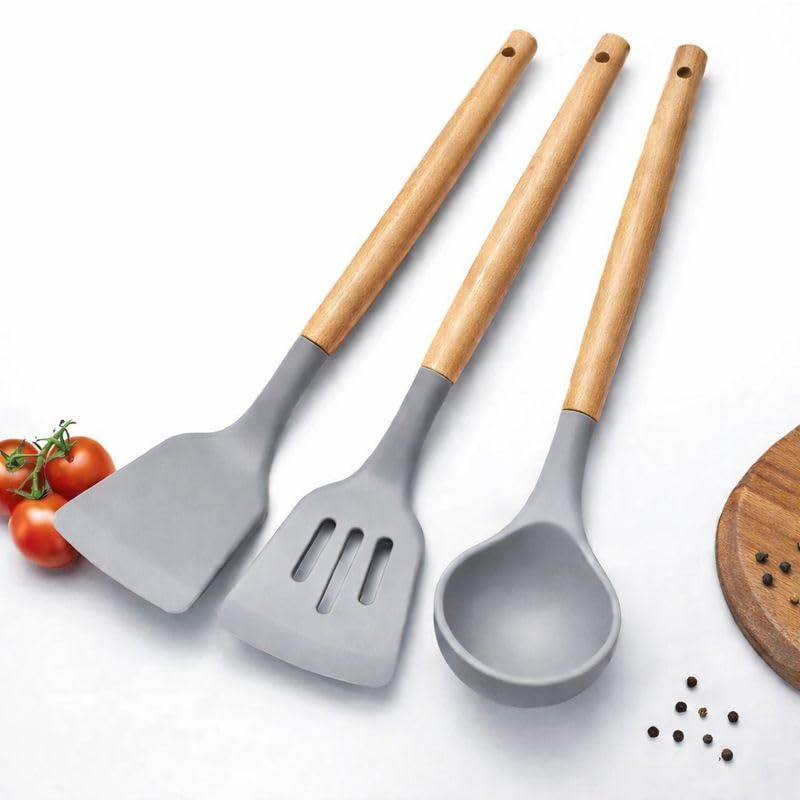 Silicone Spatula Set  NonStick, HeatResistant Spatulas For Cooking & Baking  Flexible, BpaFree, Easy To Clean  Wooden Hand