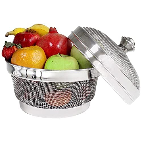 Cheet enterprise Stainless Steel Round Fridge Basket with Cover or Dining Table with Net Cover &  Vegetable Organizer Bowl Stor