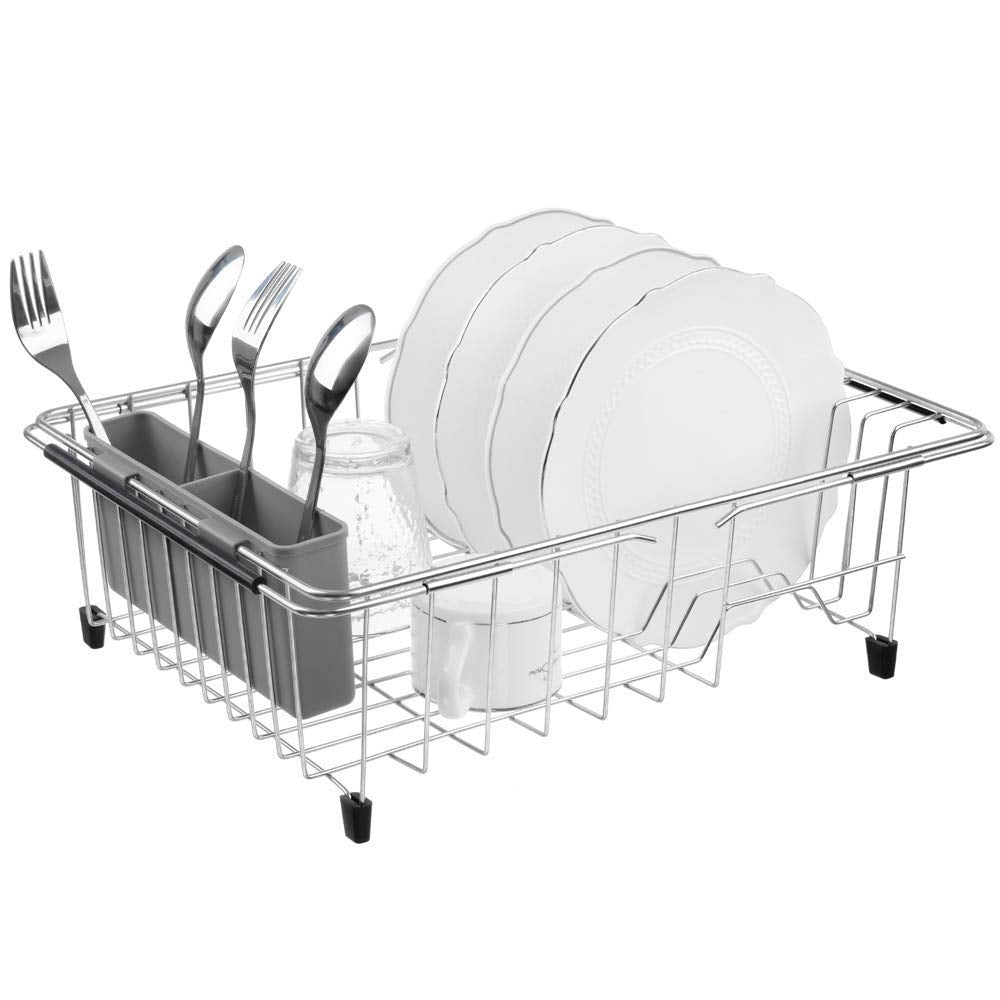 Sanno Large Expandable Dish Drying Rack Sink Over Sink Dish Rack With Utensil Silverware Storage Holder Over The Sink Adjustable