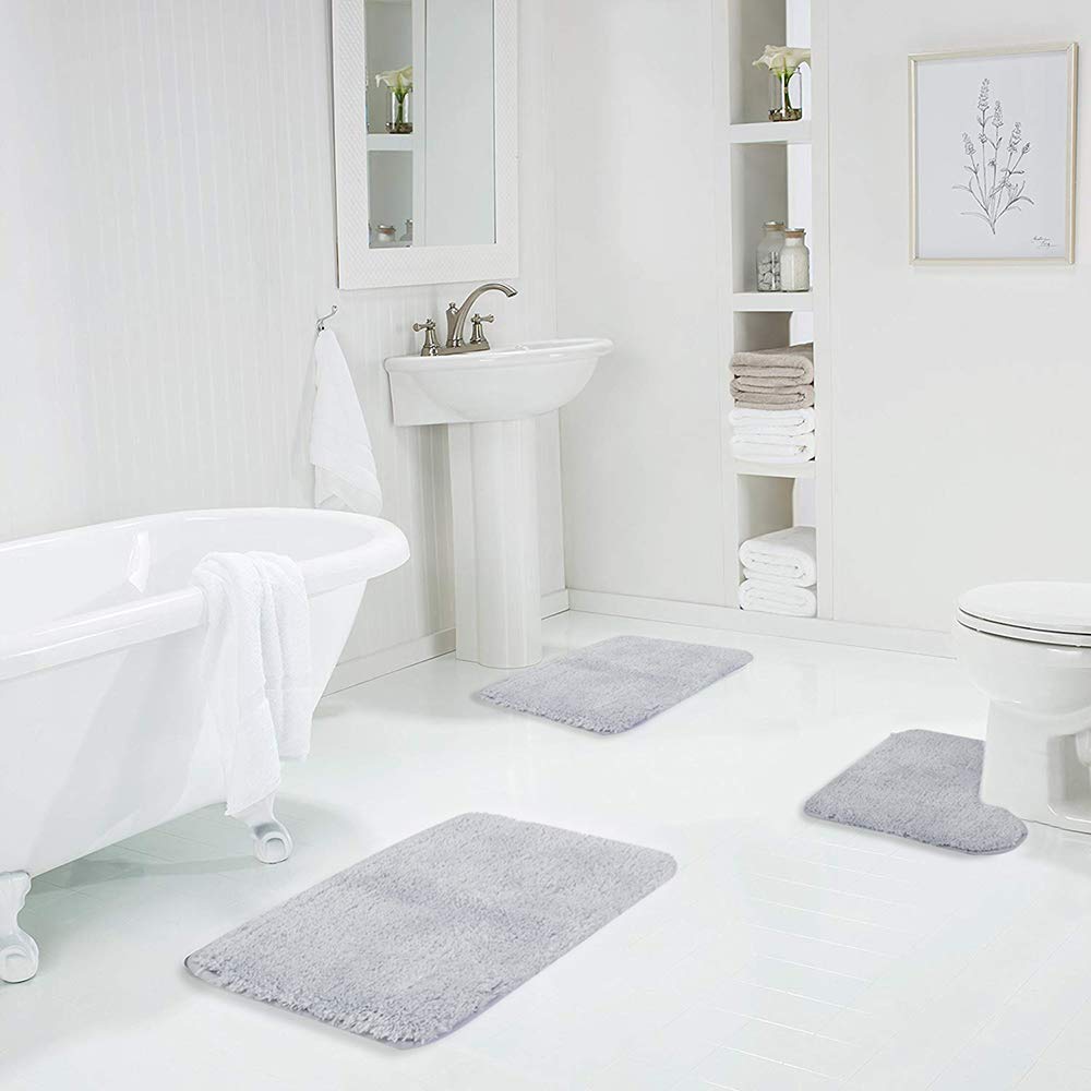Walensee Shaggy 2 Piece Bath Rug Sets (Growing Blue) 20 X 24 U Shape Contour Rug & 20 X 32 Bathroom Rug Machine Wash/Dry Bath Ma