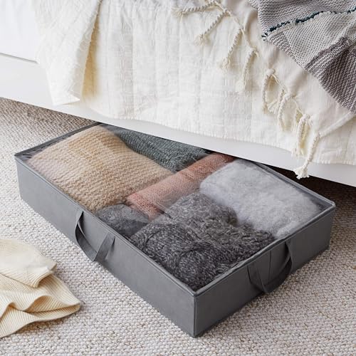 Amazon Basics Under Bed Fabric Storage Container Bags with Window and Handles - 2-Pack, 18 x 42 x 6 Inches, Gray