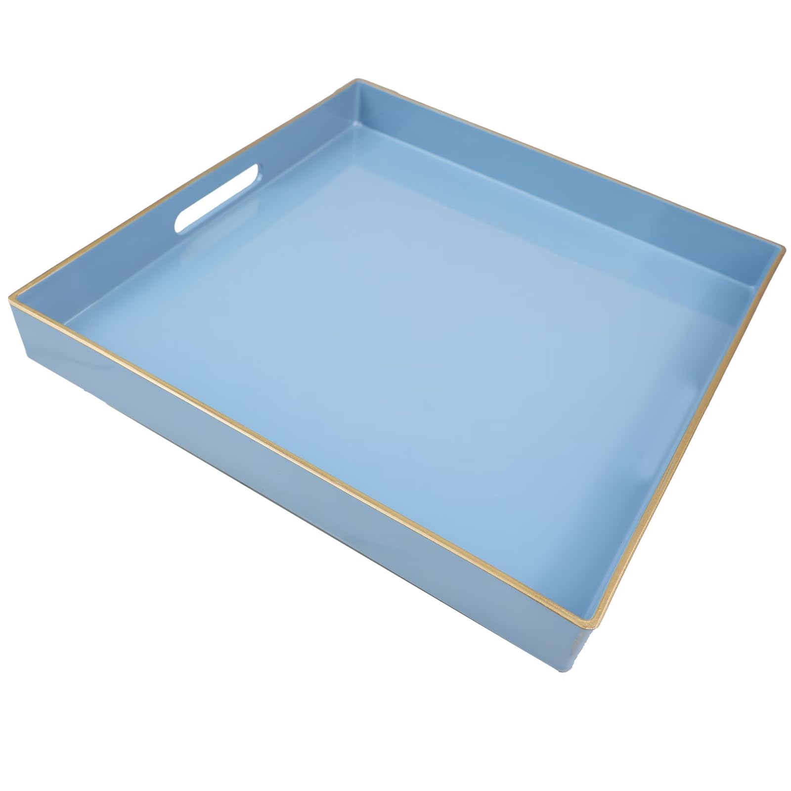 Spsyrine Light Blue Decorative Tray For Living Room, Square Modern Plastic Round Coffee Serving Table Tray For Ottoman Bathroom