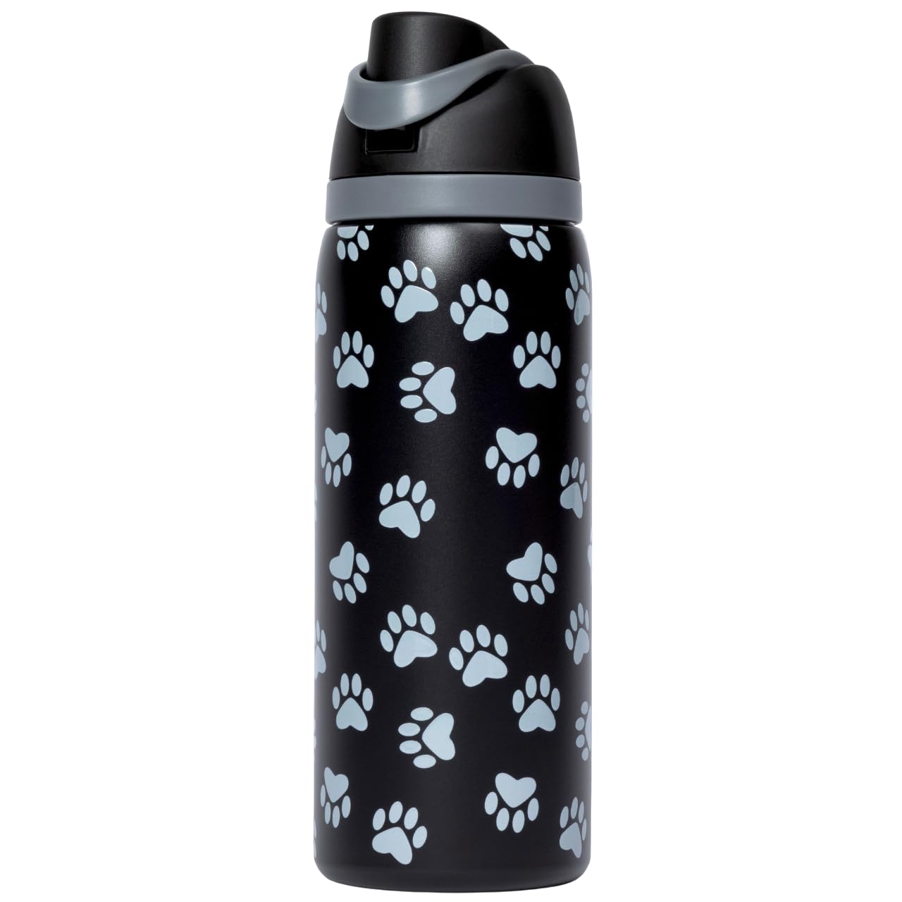 Paw Print 32oz EasySip Double Wall Insulated Stainless Steel Water Bottle  OneHand Flip Lid with Straw & Carry Handle Travel 