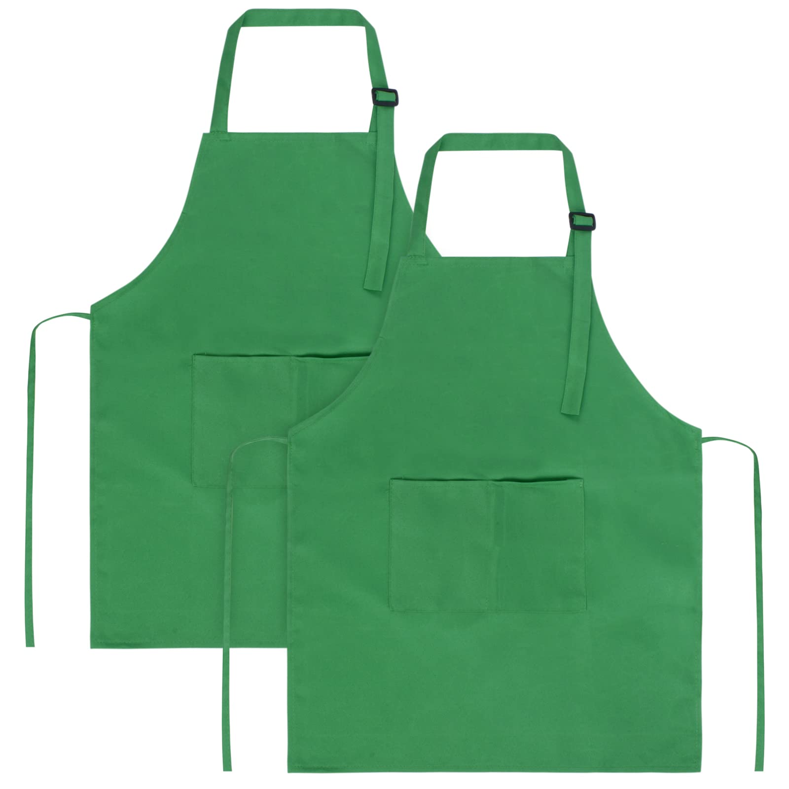 Sinland Kids Apron With Pocket 2 Pack Children Chef Apron For Cooking Baking Painting, Greenx2, Medium