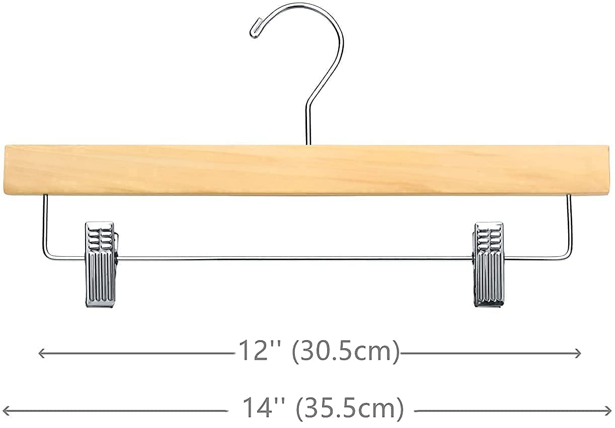 House Day Wooden Pants Hangers With Clips 25 Pack, Wood Skirt Hangers For Women, 14 Inch Hangers For Pants With Clips, Solid Woo