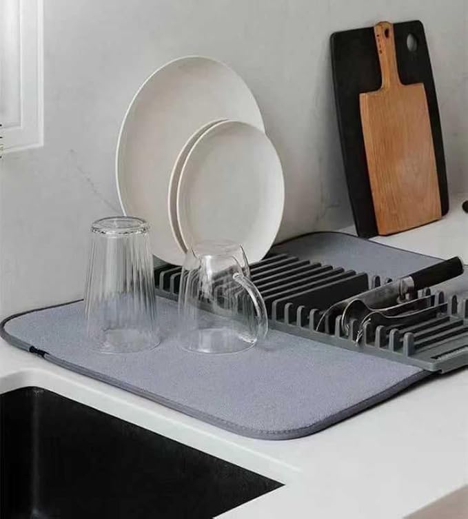 Kandpand Microfiber Dish Drying Rack Plate Rack With Stretch Elastic Band Dish Mat Thickened Pp Material Space Saving And Lightw