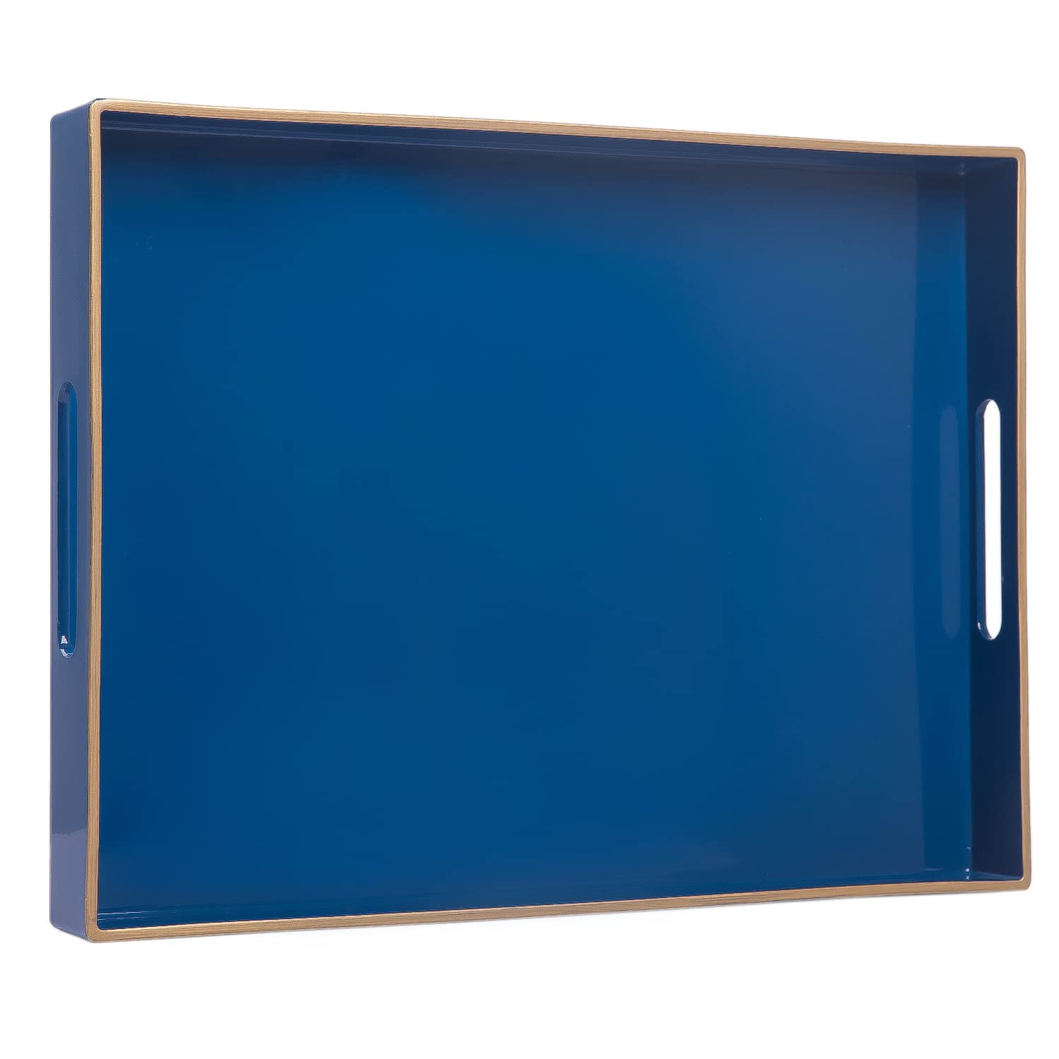 Maoname Royal Blue Serving Tray With Handles, Rectangular Decorative Tray, Modern Coffee Table Tray, Plastic Ottoman Tray For Ba