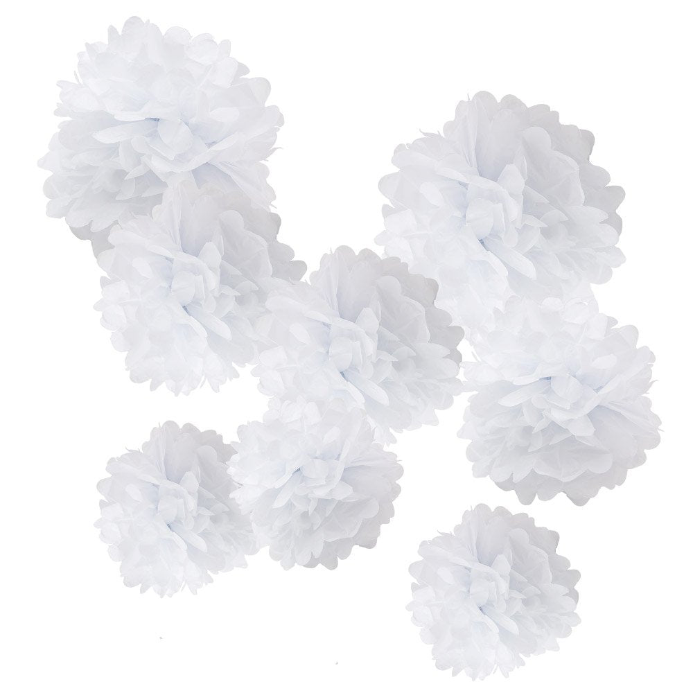 Wyzworks Set Of 8 (Assorted White Color Pack) 8'' 12'' 14'' Diy Tissue Pom Poms Flower Party Decorations For Weddings, Birthday,