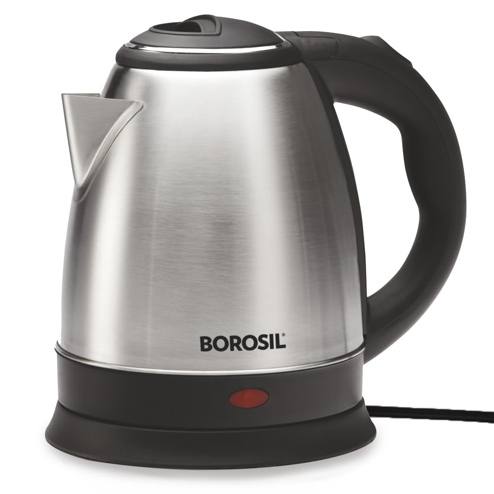 Borosil Stainless Steel 1350W Electric Kettle (1.5L) | Classic Design With Auto Shut-Off, Dry Boil Protection, And 360 Swivel Ba