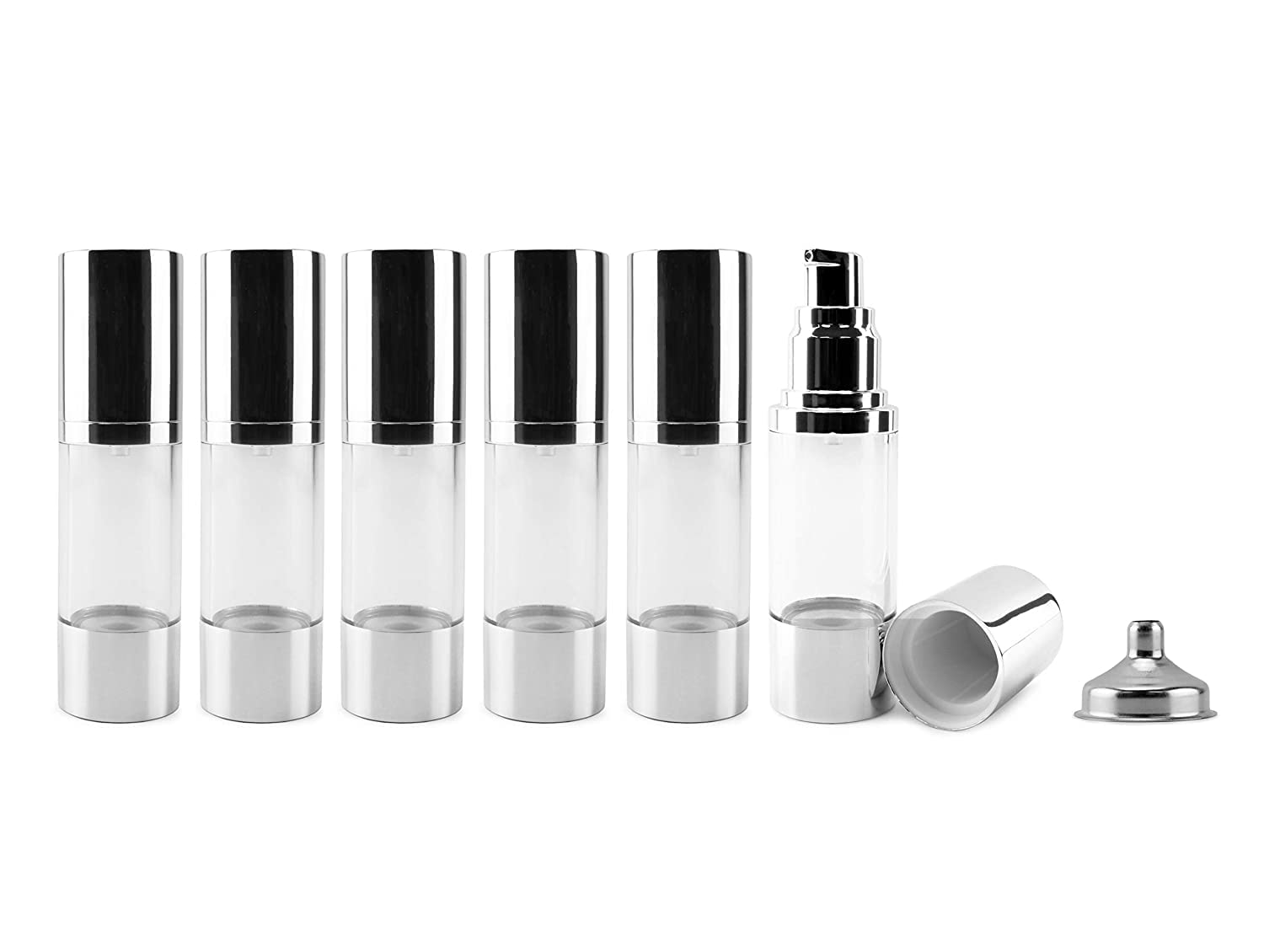 Cornucopia Airless Pump Bottles (6-Pack, 1Oz); Refillable Makeup Foundation Containers