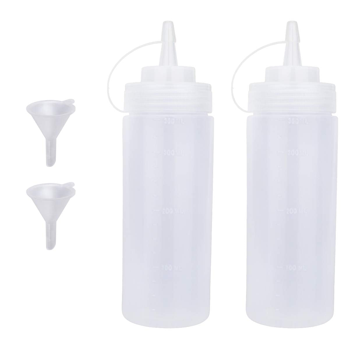 Katfort Squeeze Bottles For Sauces 2 Pack, Ketchup Bottles 12 Ounce Plastic Dressing Squirt Bottles With Cap Lids And Funnel, Co