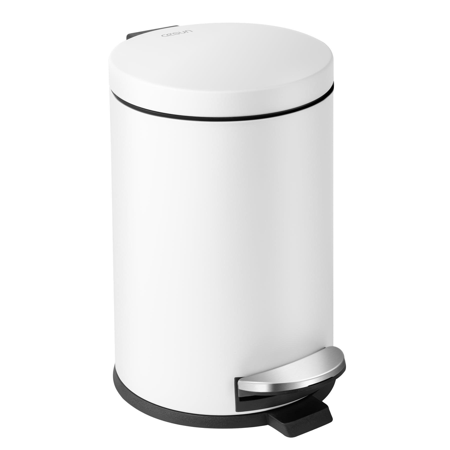 Cesun 1.2 Gallons Small Trash Can With Lid, White Bathroom Garbage Can With Foot Pedal, Mini Round Wastebasket For Bathroom, Bed