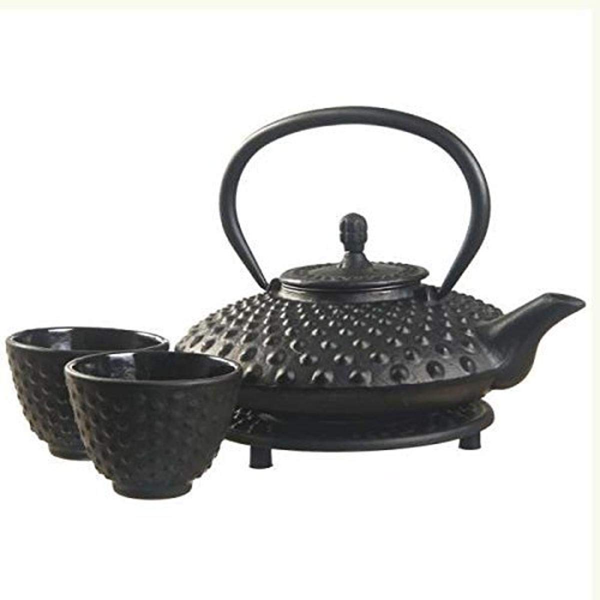 M.V. Trading New Star International T8100 Cast Iron Mocha Tea Set With Trivet, 27 Oz, Black