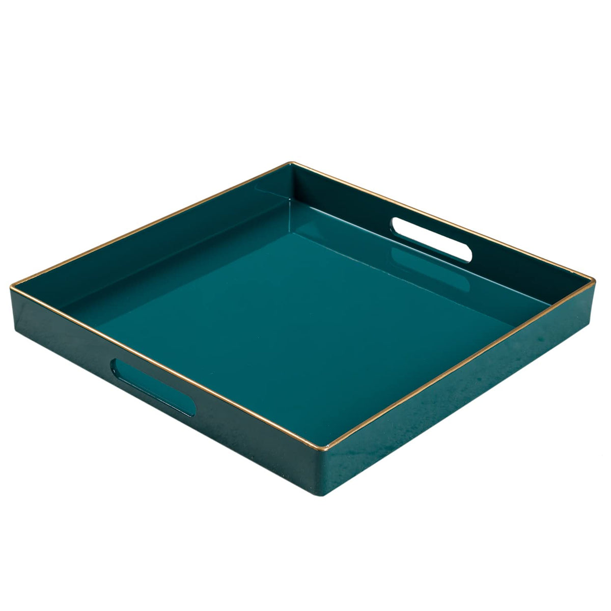 Maoname Decorative Tray, Green Serving Tray With Handles, Coffee Table Tray, Square Plastic Tray For Ottoman, Bathroom, Kitchen,