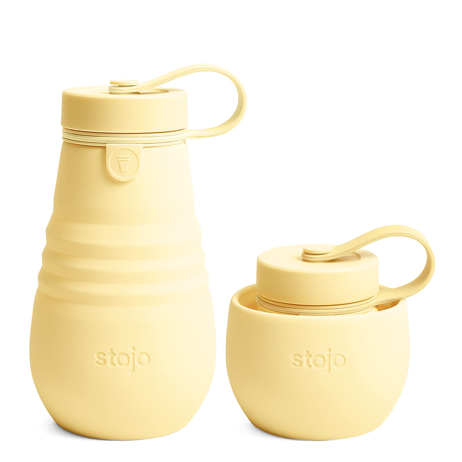 STOJO Jr Collapsible Bottle for Kids - Mimosa Yellow, 14oz / 400ml - Leak-Proof Reusable Silicone Travel Cup for Hot & Cold Drin