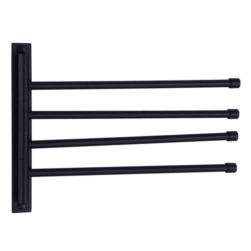 Kimzcn Swivel Hand Towel Bar Bathroom Swing Hanger Towel Rack Holder Matte Black Finish, Wall Mounted, 4-Arm