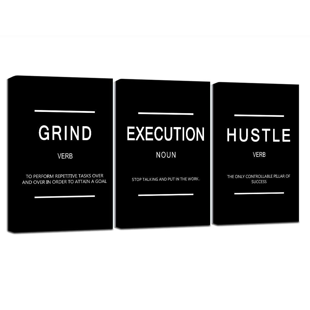 Framed Canvas Wall Art Success Quote, Office Wall Art, Black Large Poster, Positive Motivational Set Of 3 Prints, Execute Failur