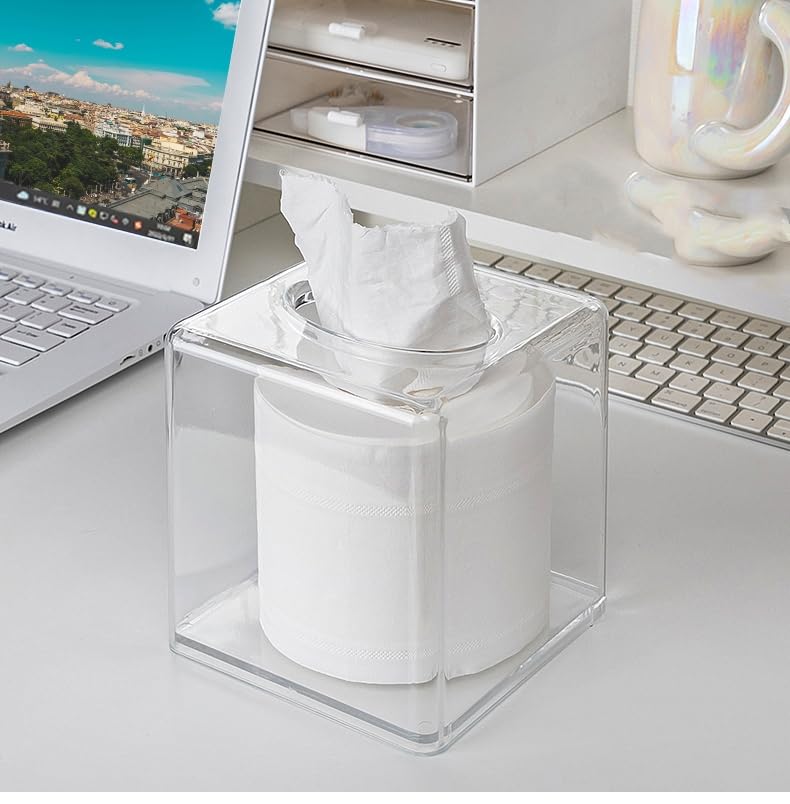 Yopay 2 Pack Square Tissue Dispenser Box, Clear Facial Acrylic Tissue Box Holder, Cover Napkin Organizer For Dryer Sheets, Bathr