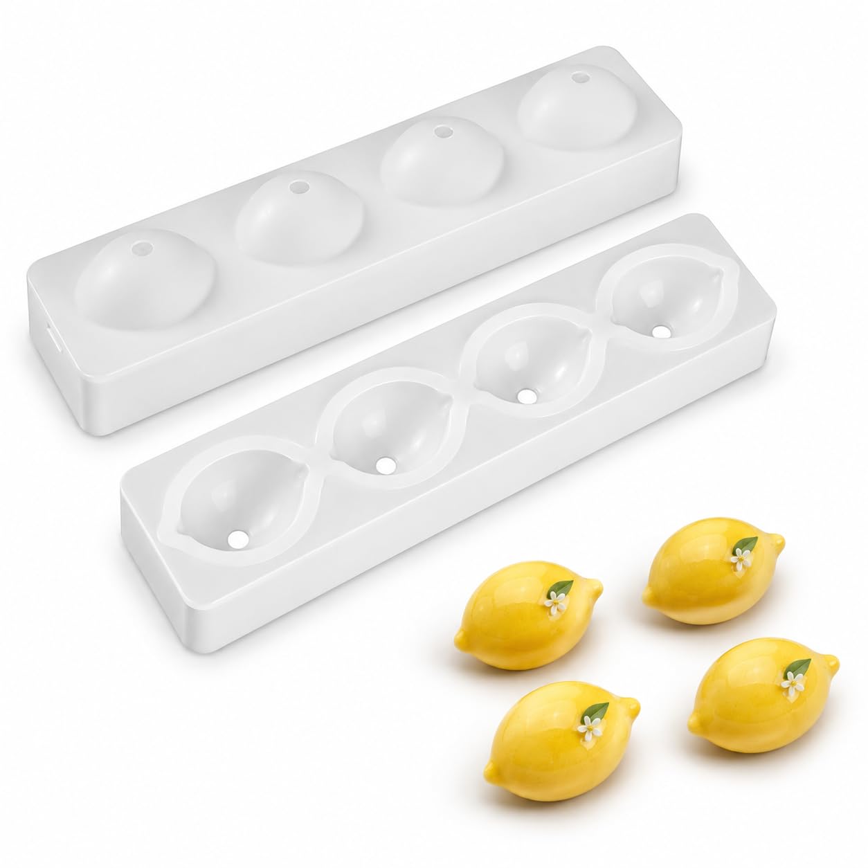 4Cavity Lemon Silicone Mold, 3D Fruit Mold for Mousse, Chocolate & Cake