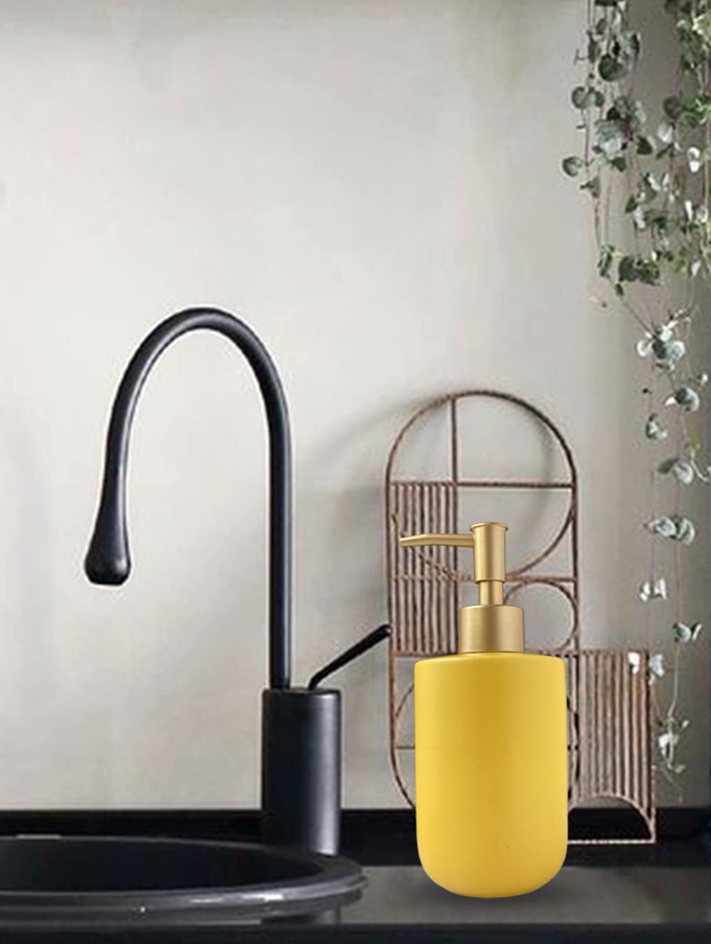 Liquid Soap Dispenser For Bathroom With Gold Pump,Dish Soap Dispenser For Kitchen,Refillable Countertop Lotion Ceramics Yellow H