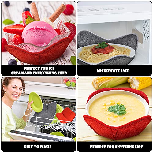 4 Pieces 2 Sizes Bowl Holders Sponge And Microfiber Small Bowls Holder Large Bowl Potholders For Microwave Heat Insulated Plate