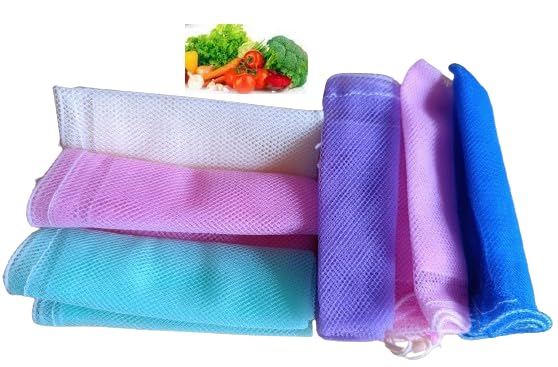 Auraaq Fridge Storage Polyester Bags Reusable And Eco Friendly Produce Vegetable Storage Bags (Set Of 6)  Multicolor