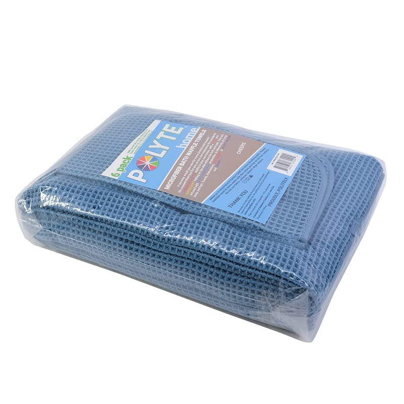 POLYTE Oversize  60 x 30 in.  Quick Dry Lint Free Microfiber Bath Towel Set  6 Piece (Blue  Waffle Weave)