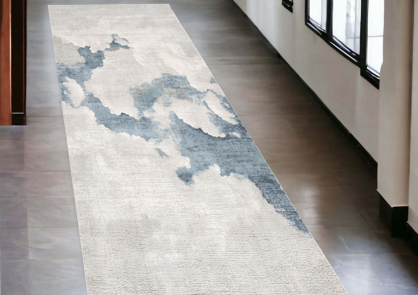 20 Runner Blue and Gray Abstract Washable Non Skid Area Rug