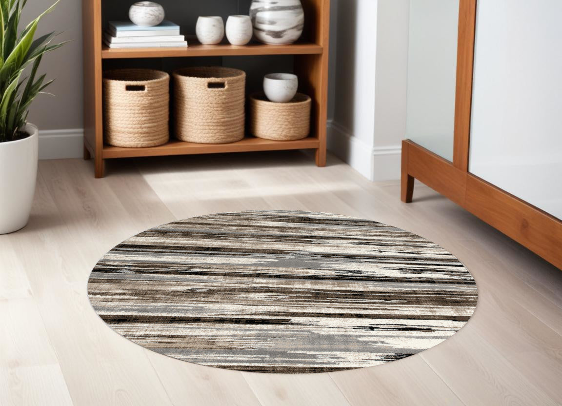 7 Beige Brown and Gray Abstract Distressed Round Rug