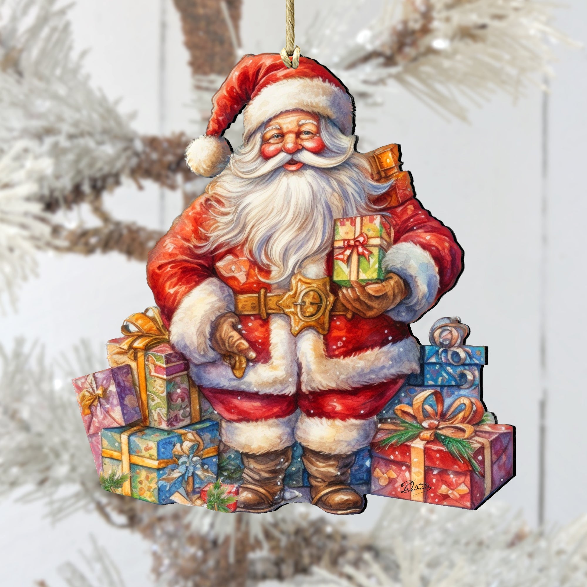 The Joy of Giving Wooden Ornaments by G. Debrekht Christmas Santa Snowman Decor - 8611081