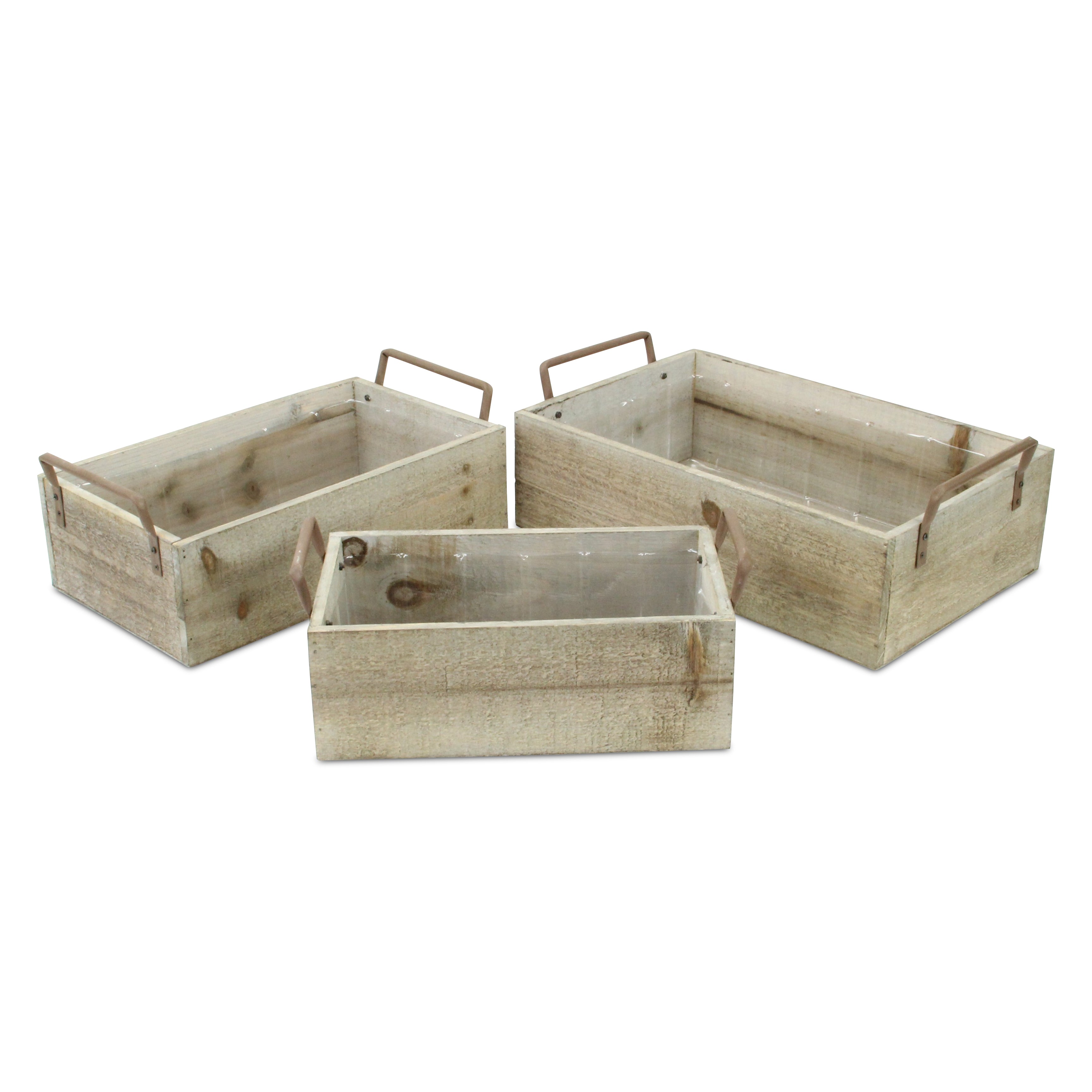 Zada Set Of 3 Brown Wood Handled Rectangular Crates