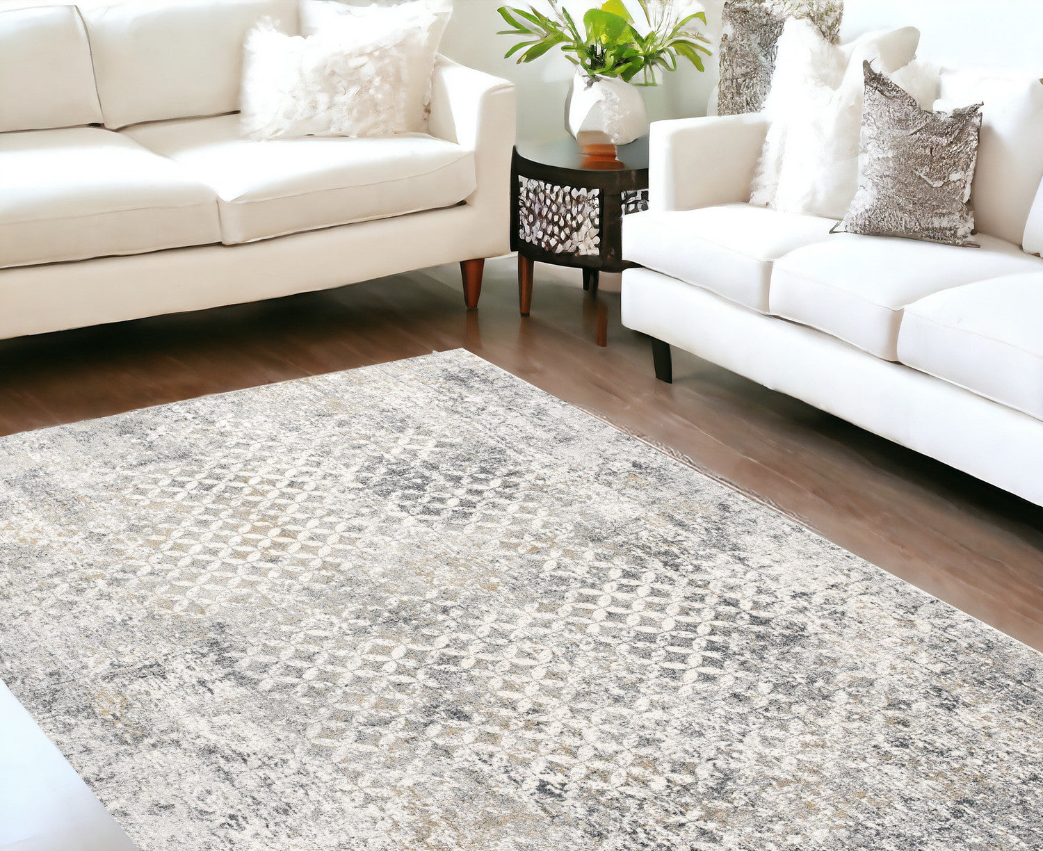9 X 12 Gray Abstract Washable Non Skid Area Rug