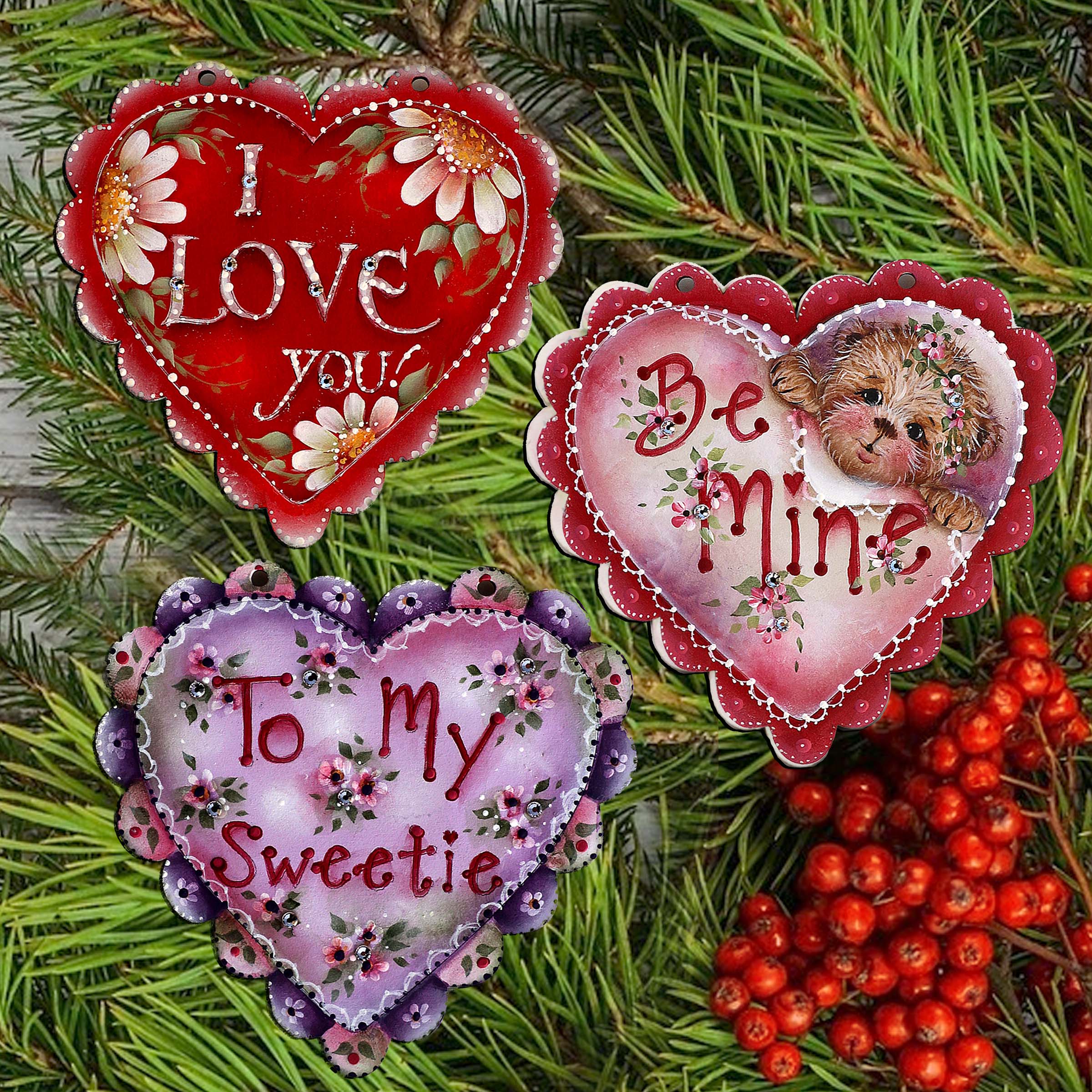Heart of Love Clip-On Eco Wood Decorative Ornaments Set of 3 by Jamie Mills-Price - Love Kids Family Decor - 8091054C-MP-S3