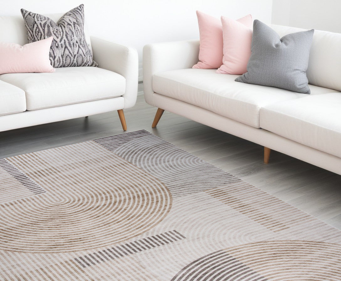 8 X 11 Beige and Brown Abstract Distressed Area Rug