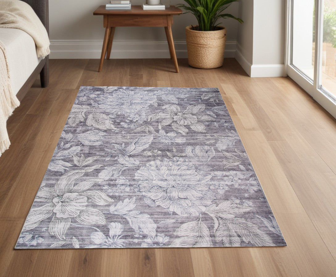 4 X 6 Gray and Beige Floral Area Rug