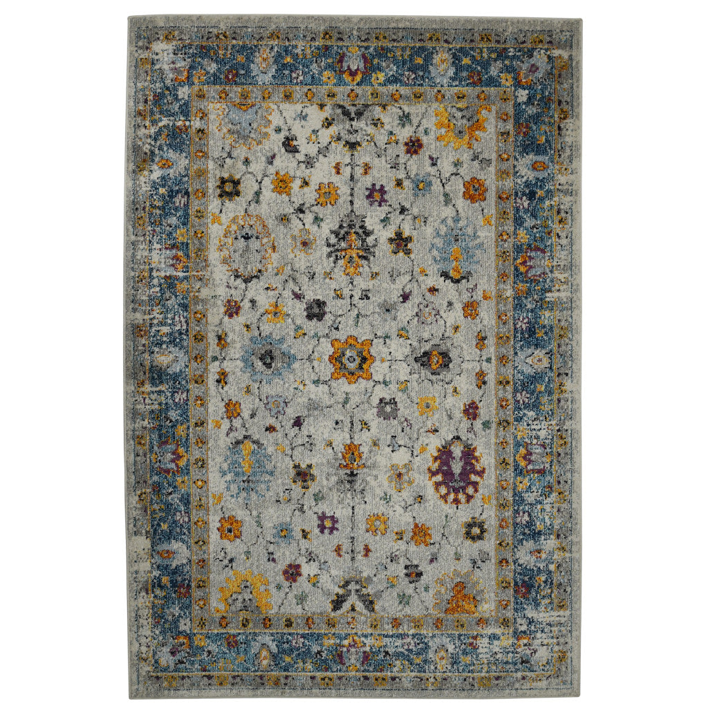 2 x 3 Blue and Orange Floral Power Loom Area Rug