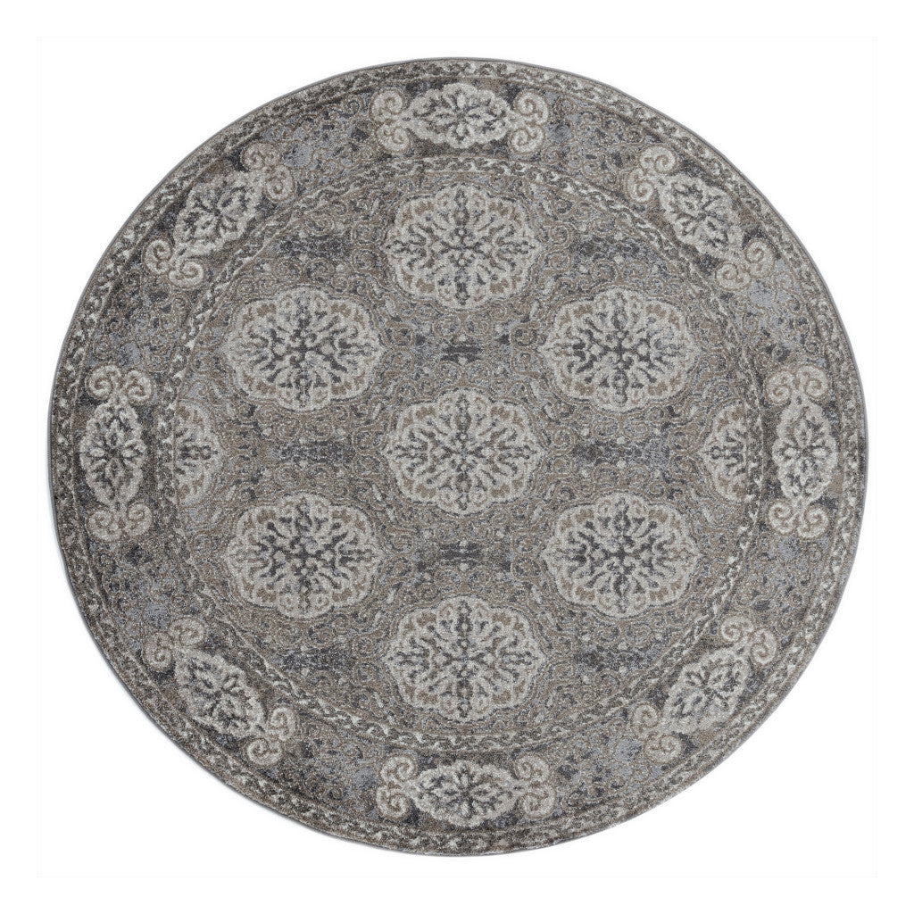 6 Brown Round Medallion Power Loom Area Rug