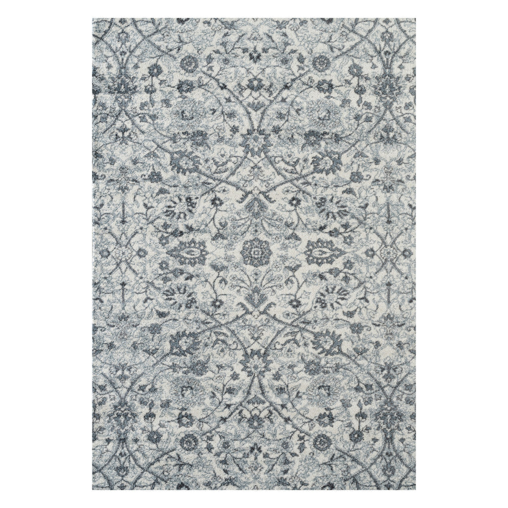 4 x 6 Light Blue Floral Power Loom Area Rug