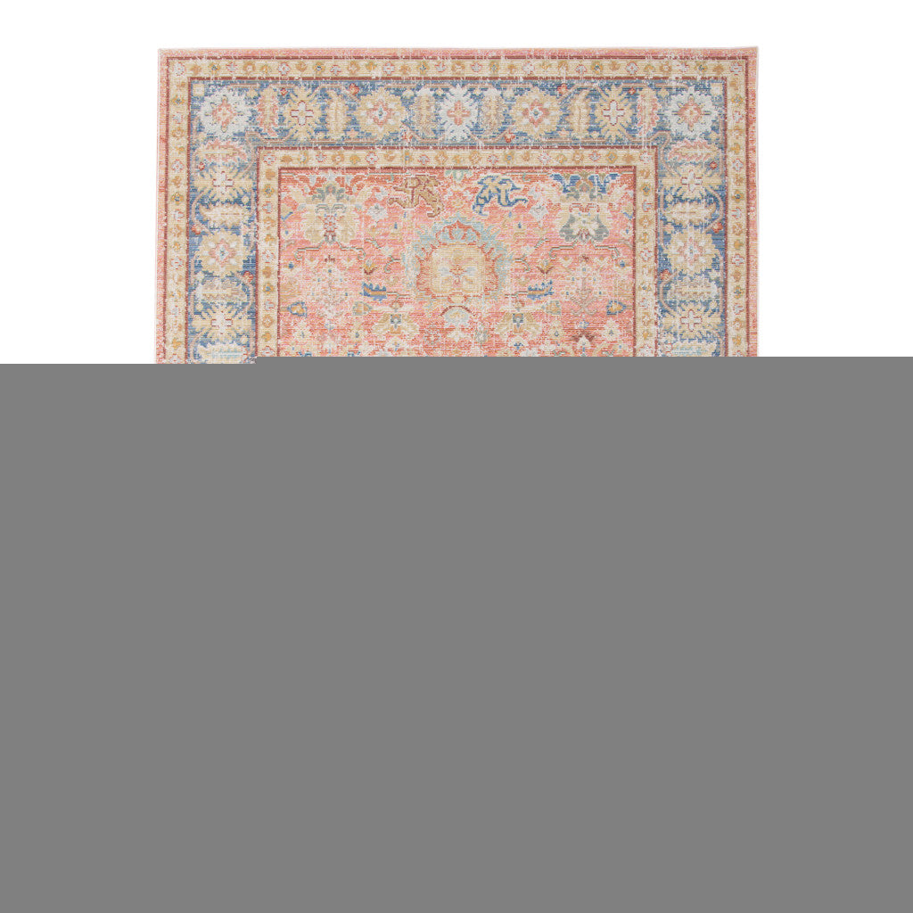 8 x 10 coral Floral Power Loom Area Rug