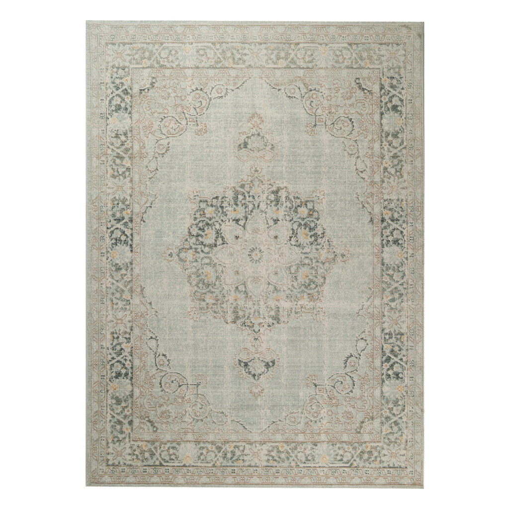 4 x 6 Sea green Medallion Power Loom Area Rug