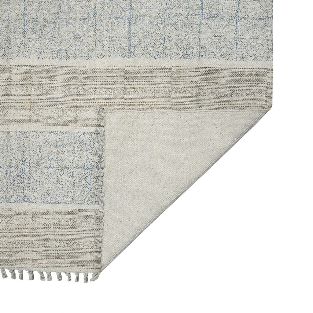 8 X 12 Blue Oriental Flatweave Handmade Distressed Area Rug With Fringe