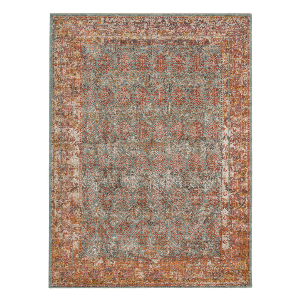 2 x 3 Teal Southwestern Power Loom Area Rug With Fringe