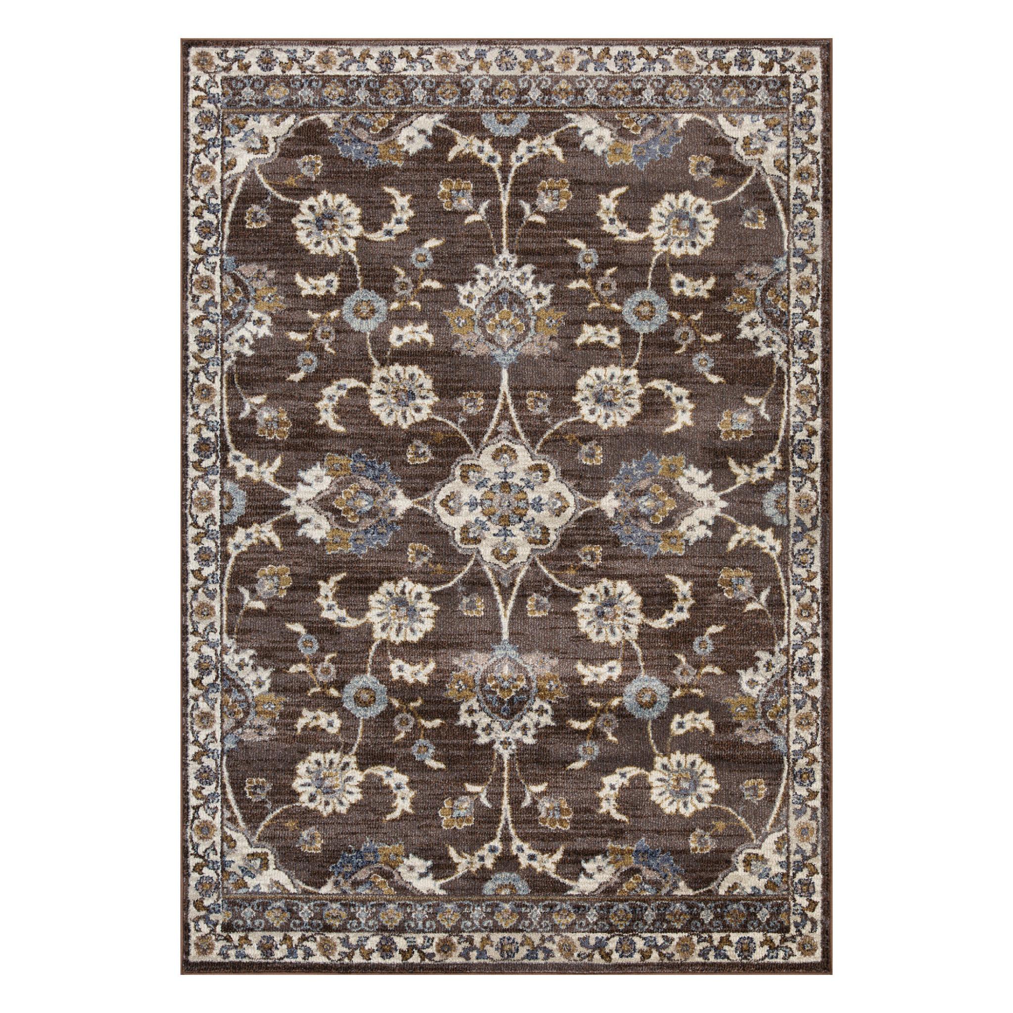 2 x 3 Brown Floral Power Loom Area Rug With Fringe