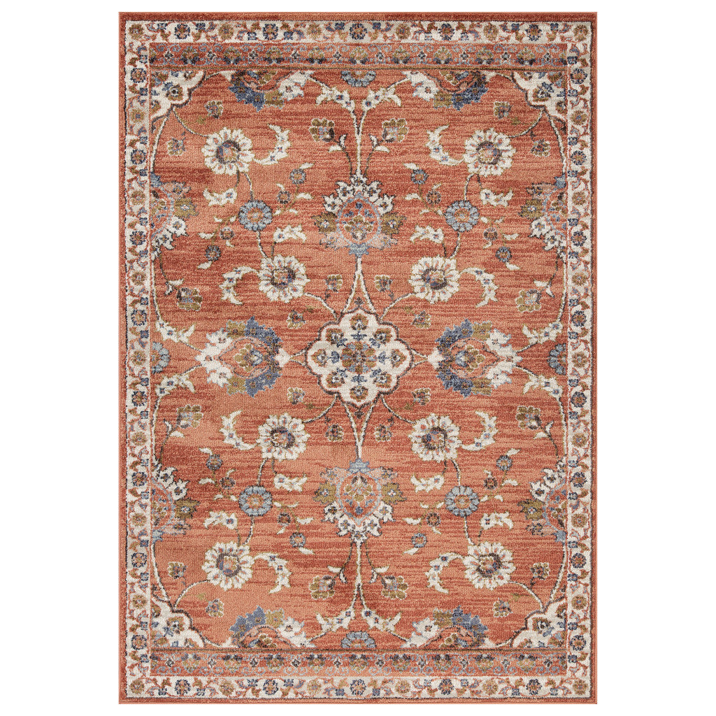 5 x 7 Orange Floral Power Loom Area Rug